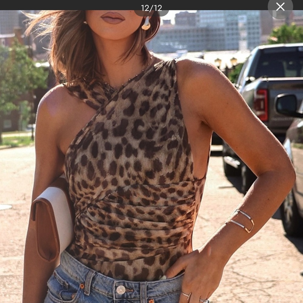 Zara Black and Brown Fitted Sleeveless Bodysuit